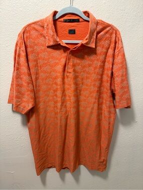 Tiger Woods Men's Orange Floral Printed Pattern Short-Sleeve Polo Shirt Large